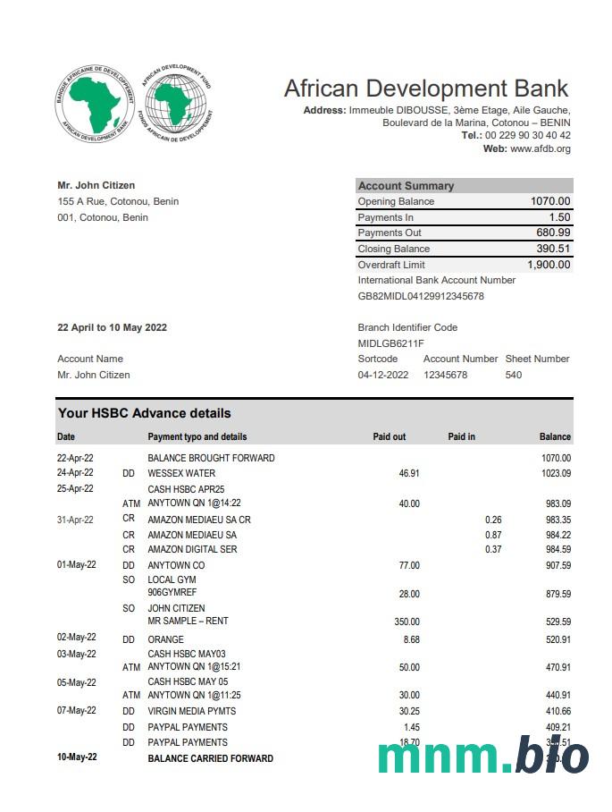 Szablon wyciągu bankowego Belize W programie Word i PDF